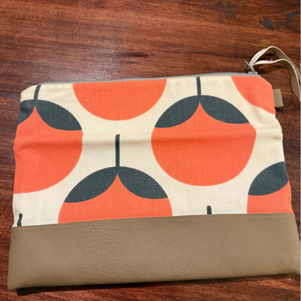 Coral and Tan Abstract Flower Patterned Clutch